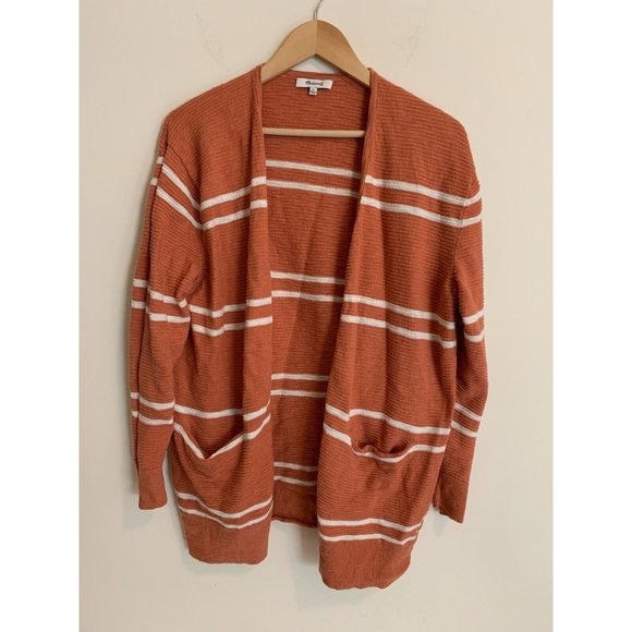 Madewell Sweaters - Madewell Summer Ryder Stripe Cardigan Sweater Size Large Orange White L2699